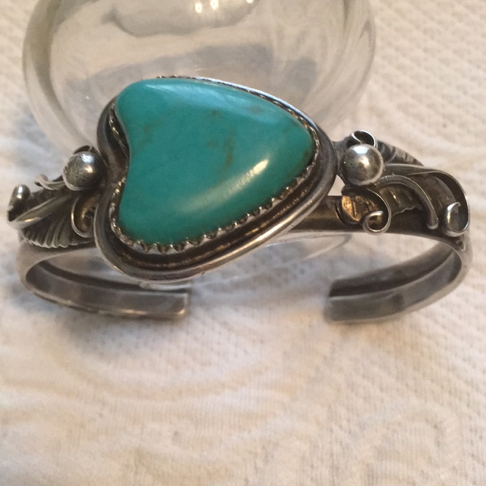 Old Vintage sterling and turquoise heart bracelet